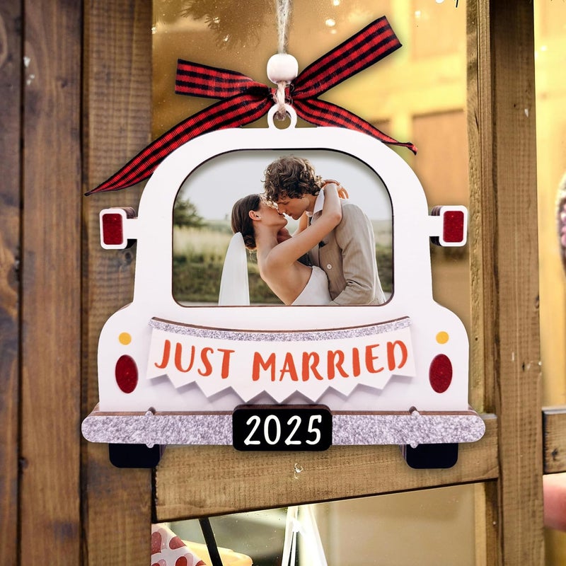 Hangwoous Just Married Ornament 2025 Picture Frame, Large Size - Just Married Frame - Wedding Christmas Ornament 2025 - Mr And Mrs Wedding Gifts For Newlywed Couple - Wedding Shower Gifts, Bridal Shower Gift - Image 5